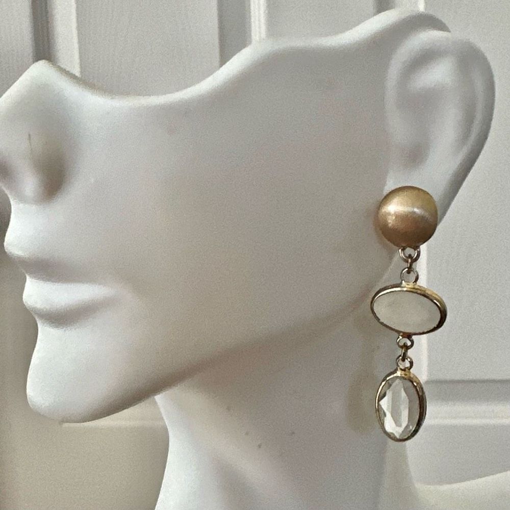 Gold tone clear rhinestone drop earrings - Picture 7 of 9